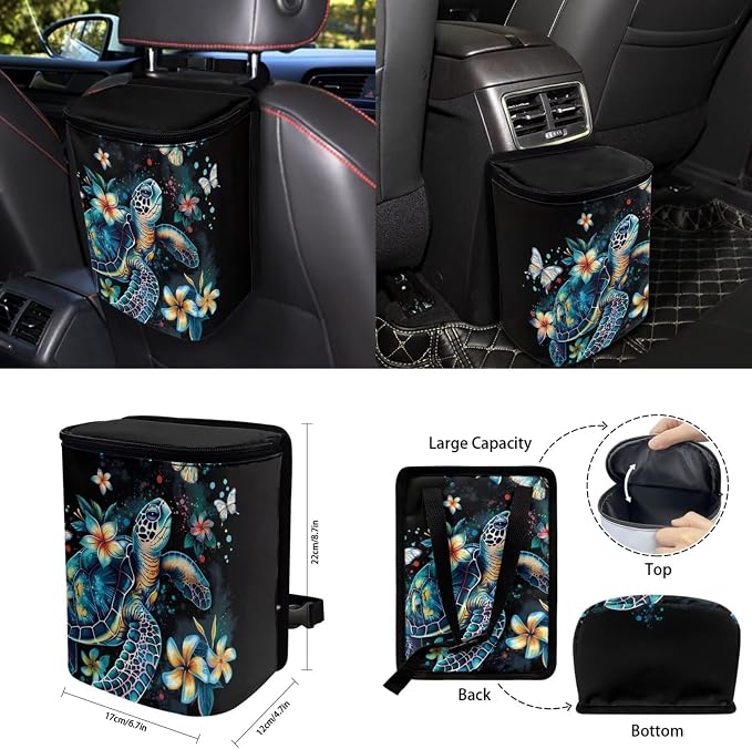 Blue Turtle 15 PCS Car Accessories Auto Seat Covers Set with Steering Wheel Cover, Seatbelt Pads, Trash Can, Rearview Mirror Cover, Coasters, Keychain for SUV Trunk Sedan