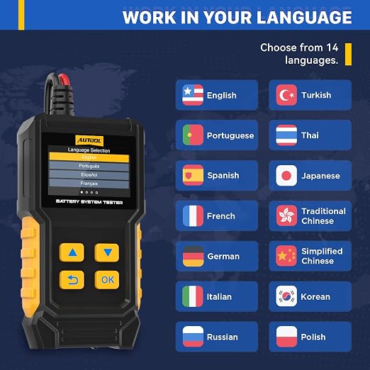 AUTOOL Car Battery Tester 12V 24V Battery Load Tester 30-2000 CCA Automotive Battery Tester, Cranking Charging System Analyzer, Color Screen Data Review Reverse Polarity Protection