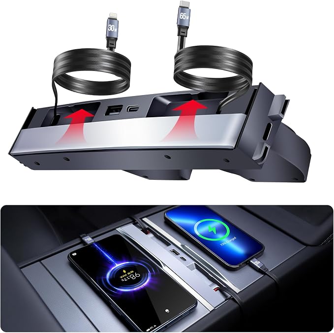 Upgrade 65W USB Charger Hub &Center Console Organizer (5PCS) forTesla Model Y Juniper 2026