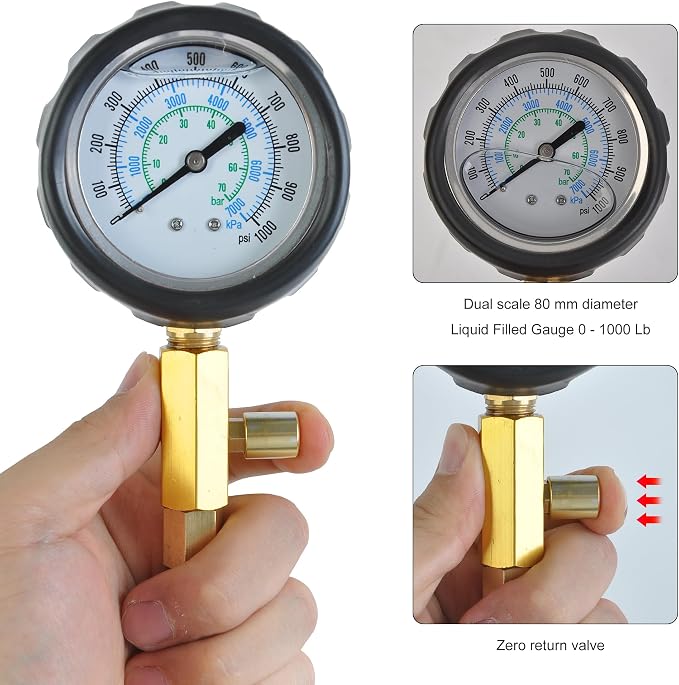 WINTOOLS Compatible for 1000 Psi Diesel Engine Compression Pressure Tester for Ford Cummins NAVISTAR Detroit