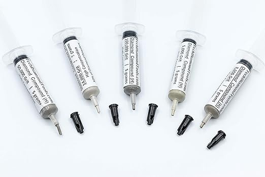TechDiamondTools Diamond Polishing Compound Kit of 5 Polishing Paste USA Made 5000 8000 14000 50000 100000 Grit for Marble Glass Metal Rock Jewelry Resin Silver with High Concentration Diamond Powder