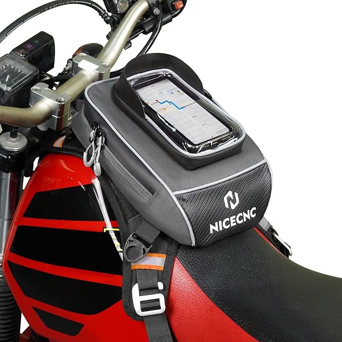 NICECNC Motorcycle Gas Tank Bag, Detachable Anti-Slip Base Portable, 5 Reinforced Straps, Motorcycle Leg Waist Bag Storage Bag Universal for Men Women Cycling Hiking Running Adventure Dual Sport