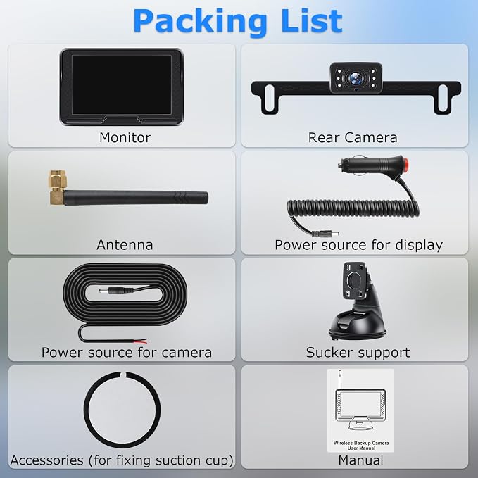 Wireless Backup Camera for Car【6 LED】 5'' AHD 1080P Back up Camera for Cars with Monitor Waterproof License Plate Reverse Camera for Truck Trailer RV Pickup DIY Guide Lines
