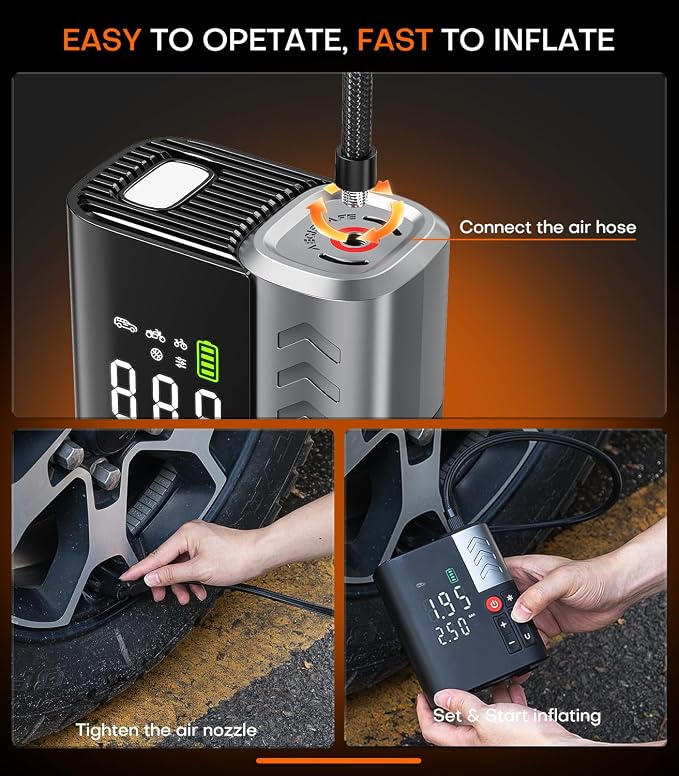Tire Inflator Portable Air Compressor, 3X Faster 12V Air Pump with APP, 160PSI 48LPM Electric Tire Pump with 10400mAh Battery, 45W Faster Charging, Cordless Tire Inflator for Car SUV Pickup RV Truck