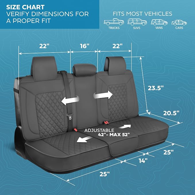 MotorBox Prestige Edition Rear Seat Cover for Cars, Open Sides Leather Seat Cover, Premium PU Leatherette Black & Gray Back Seat Covers for Cars Trucks SUVs, Rear Bench Only