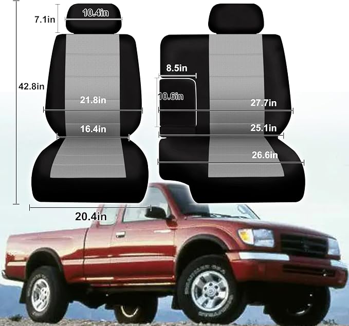 60/40 Split Bench Seat Covers for Toyota Tacoma 1995 1996 1997 1998 1999 2000 Heavy Duty Cloth Protector Interior Accessories with Console Covers，Waterproof & Machine Washable,Gray