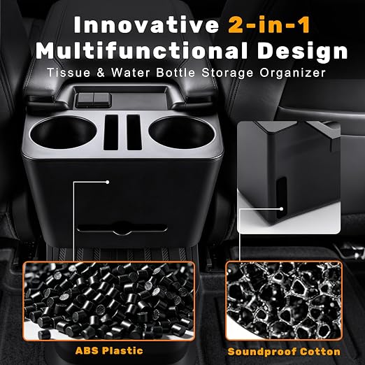 Cup Holder Paper Drawer Storage Box for 2021-2025 Toyota Sienna LE/XSE/XLE/Limited/Woodland Center Console Rear Garbage Can w/Lid Vehicle Interior Storage Organizer Interior Accessories Black