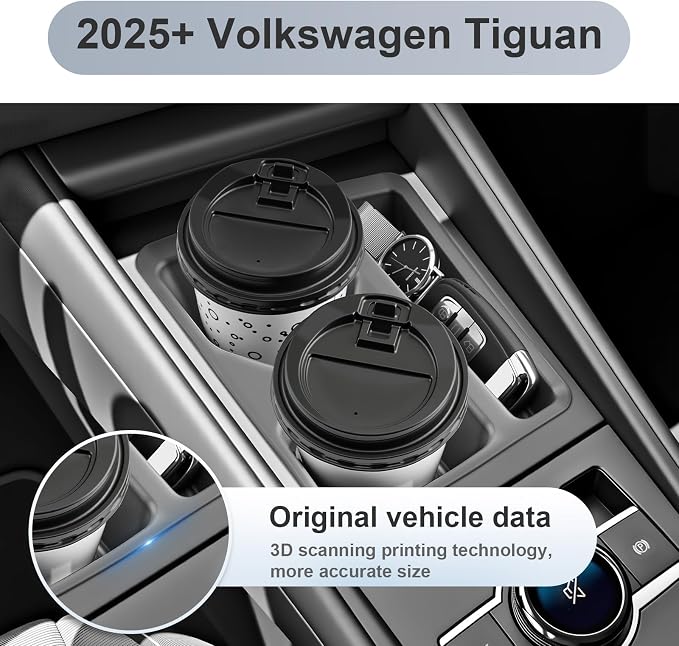 SKTU 2-Pack for 2025 2026 VW Tiguan Center Console Organizer for 2025 2026 Volkswagen Tiguan Front Console Tray Cup Holder VW Tiguan 2025 2026 Accessories Durable ABS & Anti-Slip Console Tray Cup Pad