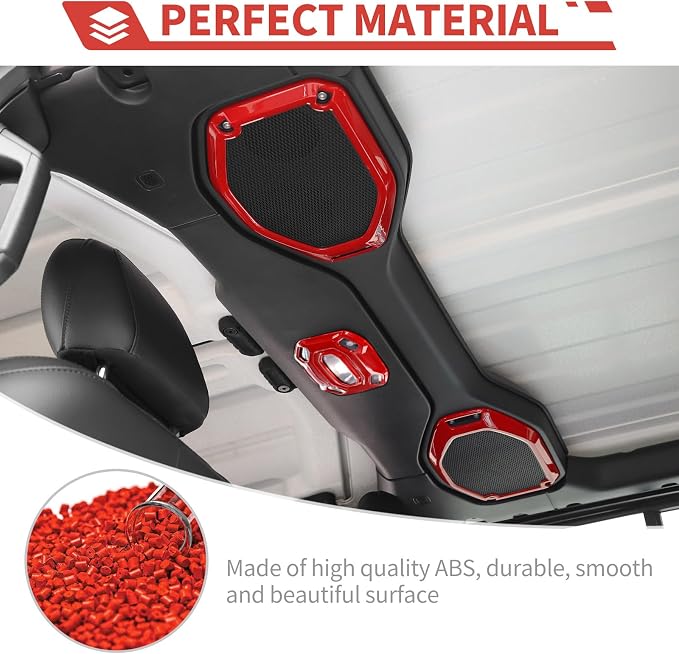 23pcs Full Set Interior Trim Kit for Jeep Wrangler JL JLU Gladiator JT 2018-2023 Steering Wheel Door Handle Air Conditioning Vent Cup Holder Reading Light Headlight Gear Cover, Red
