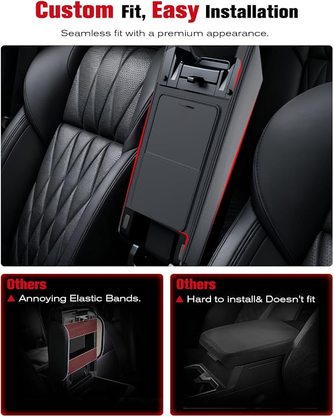 For 2025~2026 Mitsubishi Outlander (Not Fit Outlander Hybrid&Sport) 2-in-1 Silicone Center Console Armrest Cover&Armrest Hidden Privacy Tray - [OEM Design&Friendly Liquid Silicone Rubber] - Thin Black