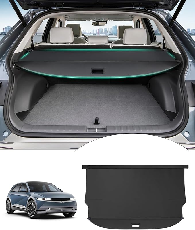 Powerty Retractable Cargo Cover for 2022-2026 Hyundai Ioniq 5 Canvas Texture Trunk Cover Privacy Screen Rear Security Shade for Ioniq 5 Accessories