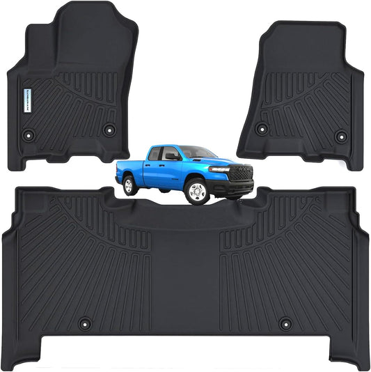 SANBAN Floor Liners for 2025 Dodge Ram 1500 Crew Cab（Rear with Under-Seat Factory Storage）,TPE All Weather Protection 2 Rows Car Floor Mats.