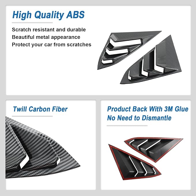 Carbon Fiber Rear Side Window Louver Cover Compatible with Honda Civic 10th Gen 2016-2021, Rear Air Vent Window Louvers Blinds Cover