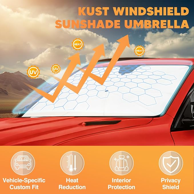 KUST Sun Shade Umbrella for 2015-2020 Ford F150 F-150 F 150 | Custom Fit Windshield Sunshade | Foldable Sunshade with Bendable Handle | Blocks Heat & UV Scratch Resistant Keep Car Cool Sunshield
