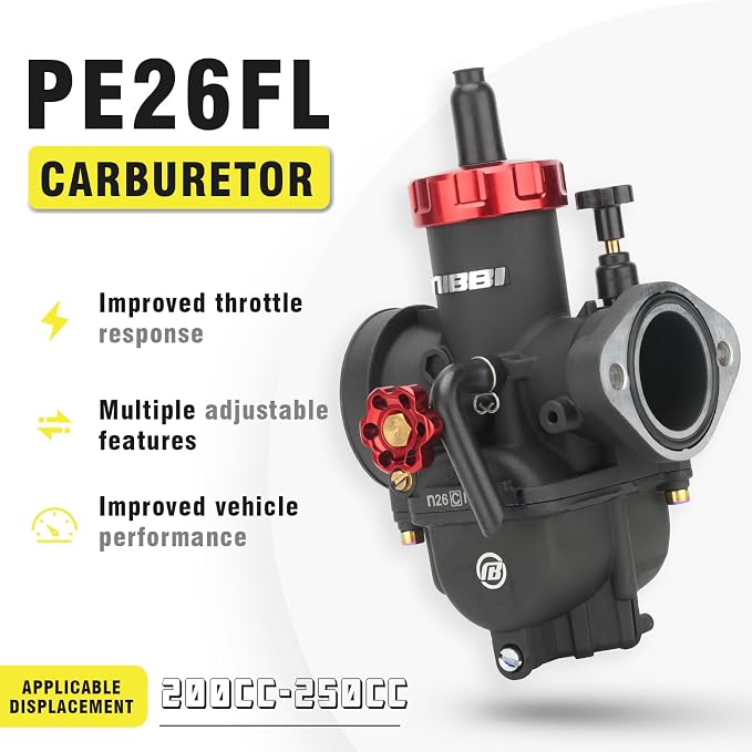 NIBBI 26mm Carburetor with CNC 48mm Air Filter kit,PE26FL Carburetor fit for 200cc Dirt Bike,Upgrade for VM26 PZ27