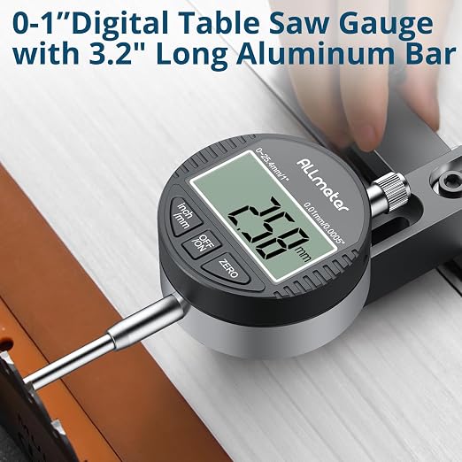 Table Saw Alignment Tool with Digital Dial Indicator,0.0005" Precision Calibration Gauge for Blade,Fence & Arbor Runout,Fast Setup CNC Aluminum Design,Fits Standard 3/4" (19mm) Miter Slots