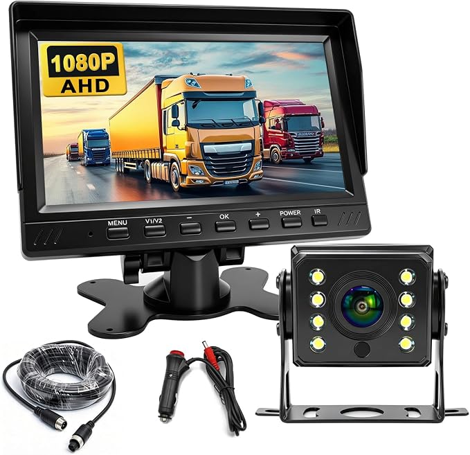 RV Backup Camera Plug and Play 7 Inch AHD 1080P Rear View Camera System, No Delay 2 Channels, Wide Angle Night Vision Wired Reverse Camera Monitor Kit for Truck Trailer Camper Tractor Van