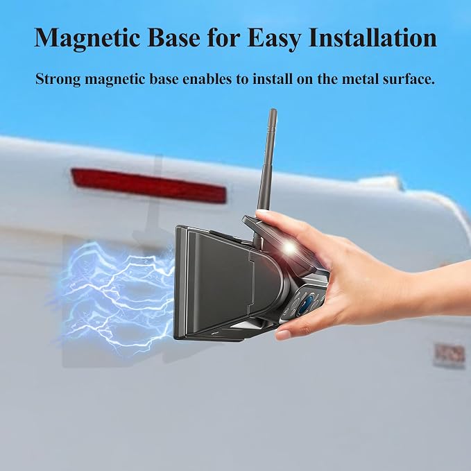 Magnetic Wireless Backup Camera, LASTBUS Solar Portable Truck Trailer Rear View Camera + 5" 1080P HD Monitor No Wiring Waterproof Night Vision Backup Camera System for Car RV Camper 5th Wheels