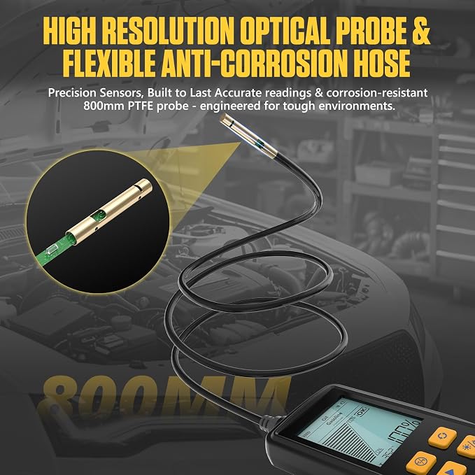 PLAYOCCAR Engine Oil Tester Gasoline & Diesel AS503 Motorcycle Engine Oil Quality Tester Kit Transmittance & Temperature Analysis Detector with 800MM High Precision Probes,2.8'' Backlit Display