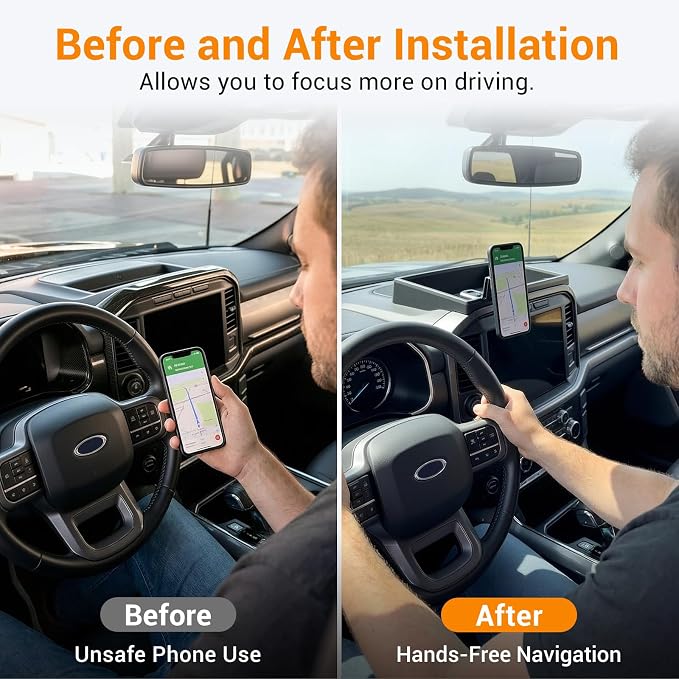 Dashboard Phone Holder Compatible with 2021-2025 Ford F150 with Speaker Center Console Organizer Dashboard Phone Multi-Mount Kit for F150 Accessories(f150 2021-2025 w/sub)