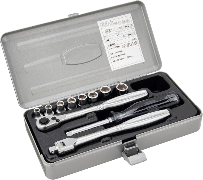 TONE 1850 1/4" SAE Size Socket Wrench Set w/Metal Case