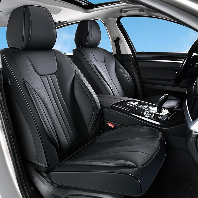 Huidasource Luxury Waterproof Faux Leather Car Seat Covers, Universal Fit for Most Cars, SUVs & Trucks, Airbag Compatible, Easy to Install, Resist Spills, Dirt and Wear for Daily Use, Black
