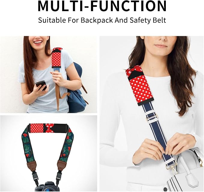 Cute Red Polka Dots Steering Wheel Cover with 2 Pack Car Seat Belt Covers and Car Seat Headrest Cover for Women