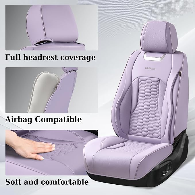 Coverado Seat Covers Front Seats, Luxury Leather Purple Car Seat Cover, Waterproof Automotive Car Seat Covers Protector Interior Accessories Universal Fit Most Sedans, SUVs, Pick-up Trucks