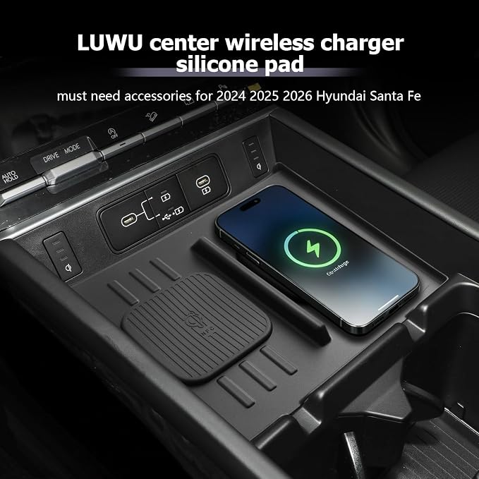 LUWU 2026 Santa Fe Wireless Charging Anti-Slip Mat Compatible with 2024 2025 2026 Santa Fe Accessories Silicone Protective Pad Liner Protective Pad Center Console Phone Charger Liner Mat Black