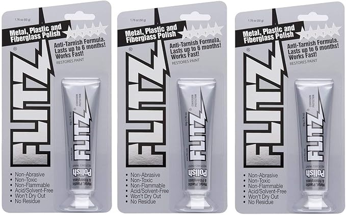 Flitz Metal Polish Paste - 1.76oz USA-Made Polish for Solid Chrome, Stainless Steel, & Aluminum - Non-Abrasive for Light Oxidation - Requires Manual Buffing - Not for Plated/Coated Surfaces (3 Pack)