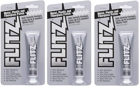 Flitz Metal Polish Paste - 1.76oz USA-Made Polish for Solid Chrome, Stainless Steel, & Aluminum - Non-Abrasive for Light Oxidation - Requires Manual Buffing - Not for Plated/Coated Surfaces (3 Pack)