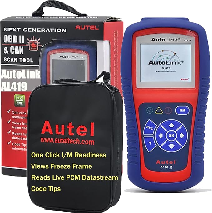 Autel AutoLink AL419 Vehicle OBDII/CAN Code Reader TFT Color Display Clears Codes and resets Monitors Views Freeze Frame Data DTC Definitions VIN