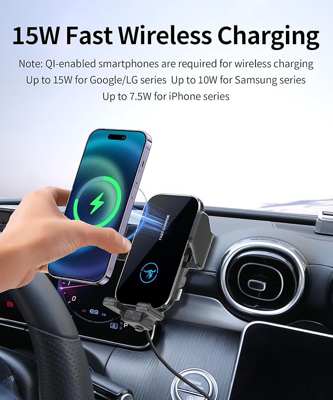 15W Wireless Fast Charger for Mercedes Benz GLC-Class 2023-2026/C-Class 2022-2026 Accessories 12.3 inch Screen Fixed Clip, Auto Accessories Navigation Bracket, 360° Rotation