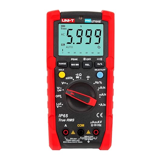 UNI-T Industrial Digital Multimeter UT191E (IP65, 2M Drop Test) True RMS 6000 Counts ACV LPF ACV Peak Hold AC DC Voltage Current LOZ ACV Resistance Capacitance Frequency Duty Cycle Auto/Manual Range