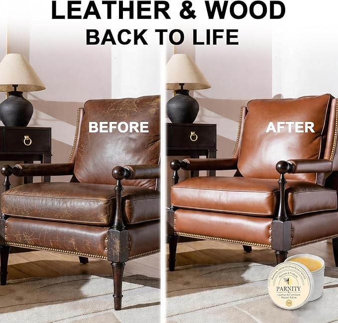 All-Natural Leather & Wood Furniture Repair Salve 7oz, Leather Conditioner & Polisher for Car Seats, Wood Flooring, Couches, Saddles, Boots & Bags