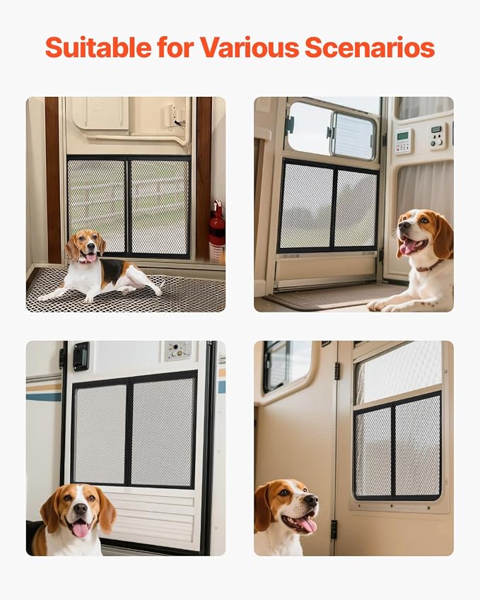 VEVOR RV Screen Door Protector, 24.5 x 20 inch Door Grille, Easy to Install and Disassemble, Reinforced Breathable Protective Mesh, Aluminum Alloy Camper RV Entry Protector for Pet Protection, Black