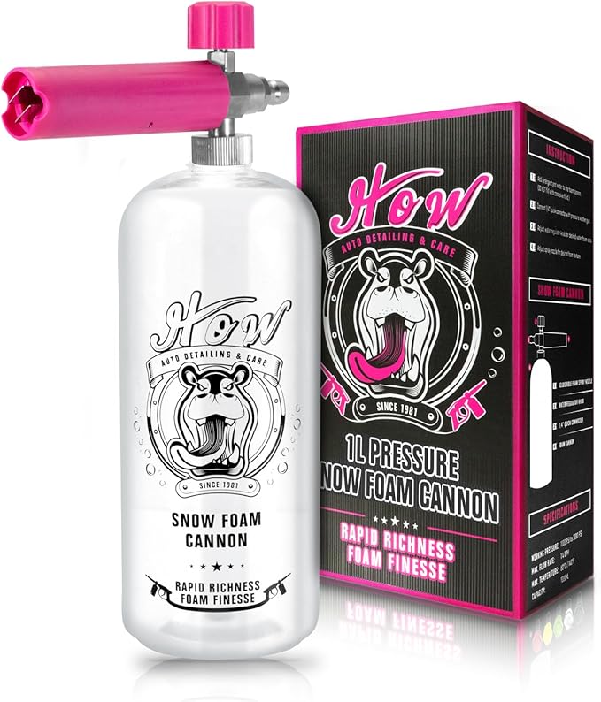 H.O.W DETAILING 1L Snow Foam Cannon, Car Foam Sprayer for Pressure Washer with 1/4'' Quick Connector & Adjustable Spray Nozzle