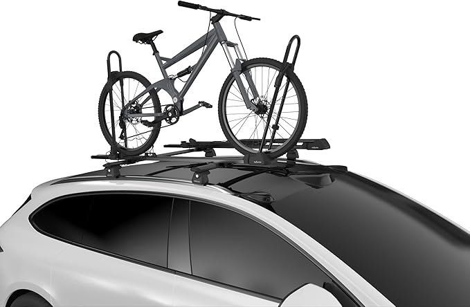 Heavy Duty Car Roof Bike Rack: Collapsible Bicycle Carrier with Tire Support Arches, Fits Cross Bars for Kids to Pro Use, Ideal for Car, Van, or Truck Roofs.