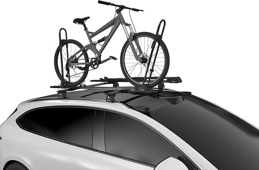 Heavy Duty Car Roof Bike Rack: Collapsible Bicycle Carrier with Tire Support Arches, Fits Cross Bars for Kids to Pro Use, Ideal for Car, Van, or Truck Roofs.