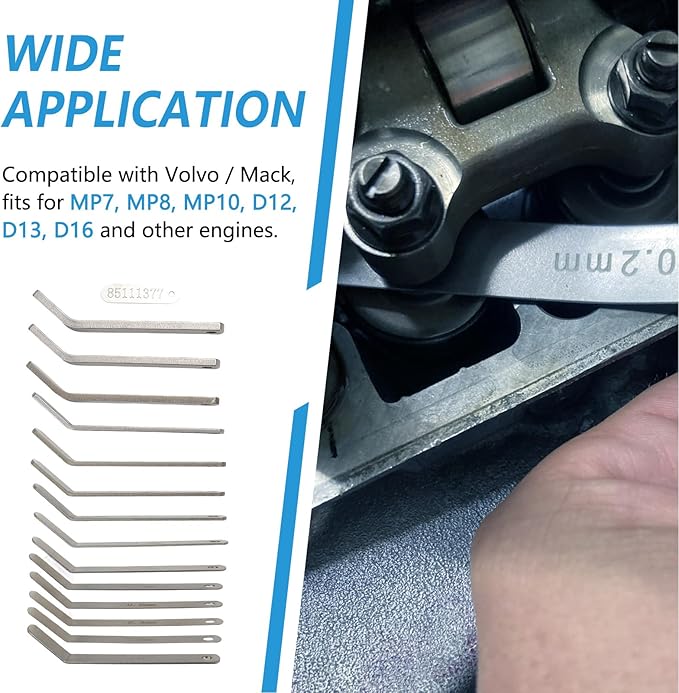 Feeler Gauge Jake Brake Tool Set Compatible with Volve Mack MP7 MP8 MP10 D12 D13 D16 Engines Intake & Exhaust Valve Adjustment Kit (14 PCs) Replaces 88880053 88880052 85111377