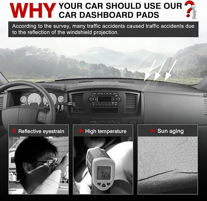 Autorder Gray Dashboard Cover Mat for 2006-2009 Dodge Ram 1500 2500 3500,2009 Dodge Ram 2500 3500 4500 5500,2010 Dodge Ram 4500 5500 Accessories Dash Cover Polyester Dash Mat