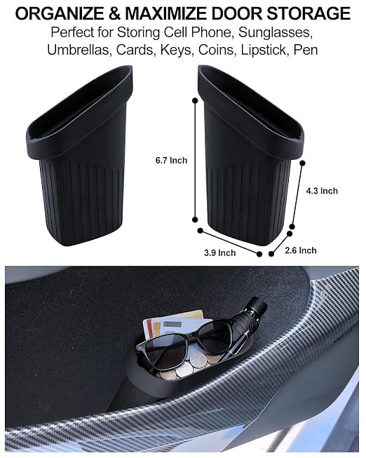 2PCS Door Trash Can for Tesla Model Y/3 2016-2026 Accessories Model Y Juniper Side Door Storage Box Organizer Model 3 Highland Built-in Car Garbage Bin Insert Storage Box
