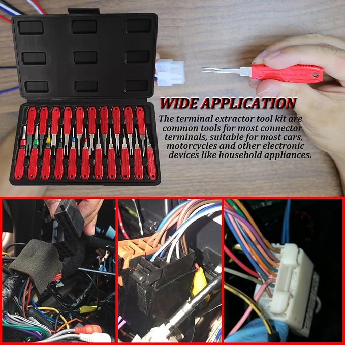 Terminal Removal Tool Kit - 21pcs Electrical Pin Removal Tools Automotive Depinning Tool Kit with Blow-Molded Case for Most Connector, Red