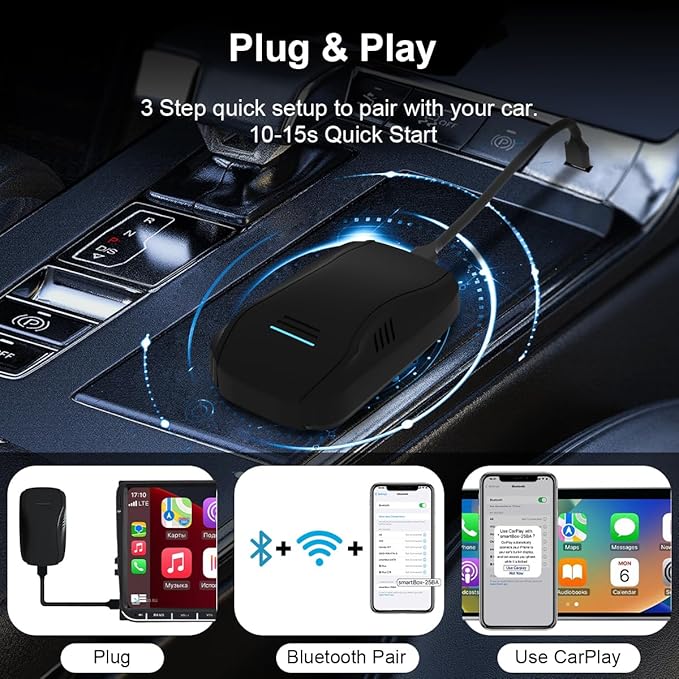 Wireless CarPlay Adapter for iPhone, Convert Wired CarPlay to Wireless, Plug-and-Play Stable Control & No Delay, Compatible with OEM Wired CarPlay Vehicles & iOS 10+