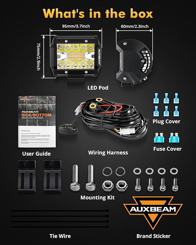 Auxbeam 4-Inch 120W Flashing Strobe LED Pods Off-Road Fog Light Bars | 6 lighting modes series, Amber white dual colors, spot/flood combo, Memory reset function, A-pillar bumper grille mount