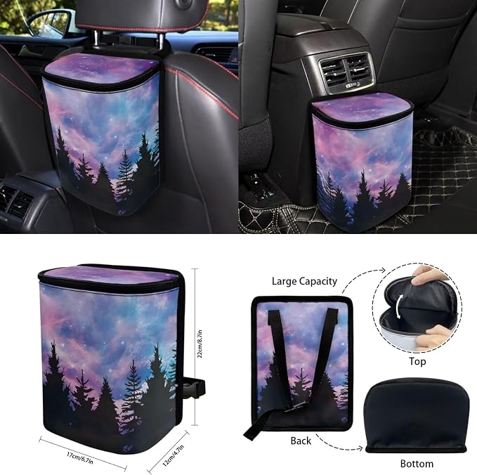 Purple Mountain Galaxy 15 PCS Car Seat Cover Set with Auto Steering Wheel Cover Seat Belt Strap Protector Cup Holder Trash Bag Rear View Mirror Protector Keychain