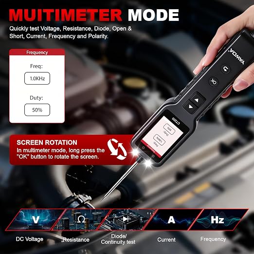 Power Circuit Probe,Colour screen12-24V DC Car Electrical System Diagnostic Test Tool,Electrical Short Open Breaker Circuit Finderand Component Activated，with Multimeter Mode