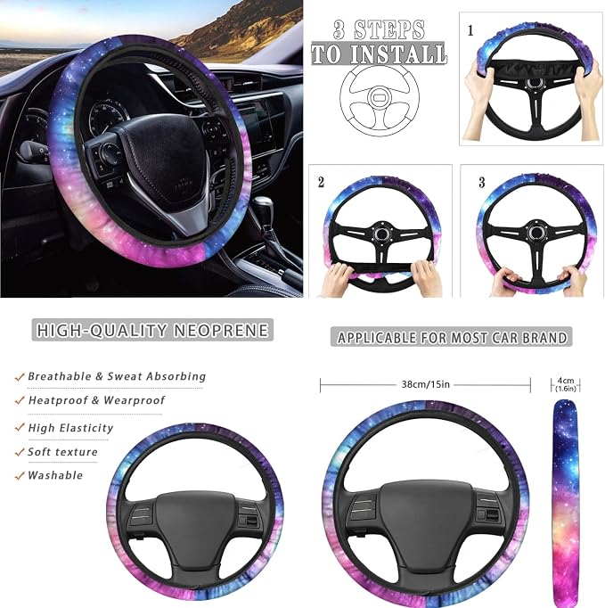 AFPANQZ 11Pack Galaxy Car Accessories Set Car Seat Covers Full Set with Steering Wheel Cover/Car Coaster/Handbrake Gear Shift Knob Covers/Seat Belt Shoulder Pads Auto Decoration Women Men Gift