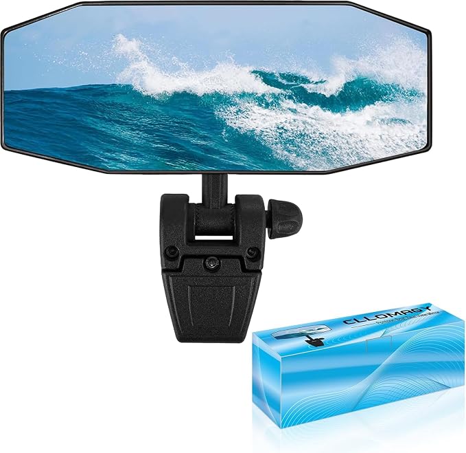 Boat Mirror Rear View Pontoon Mirror for Marine Ski Water Skiing Surfing,4.7" x 12.2" Extra Large Boat Rear view 360° Adjustable Stable,Easy Clamp on Windshield/Window Frame 1/2 inch Max