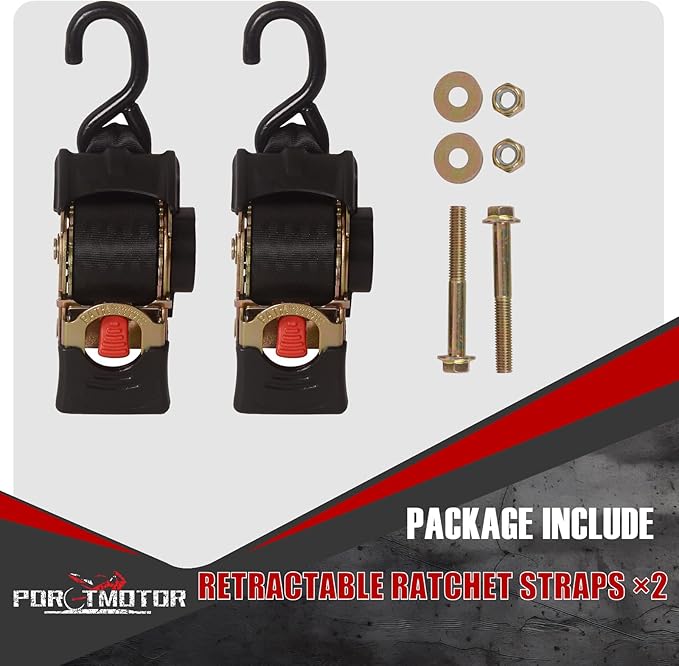 2 Pack Bolt-On Retractable Ratchet Straps (2" x9'), 3000LBS Break Strength Ratchet Tie Down Straps Heavy Duty Auto Retracting Ratchet Straps for Motorcycle, Trailers, Boats, ATVs, UTVs